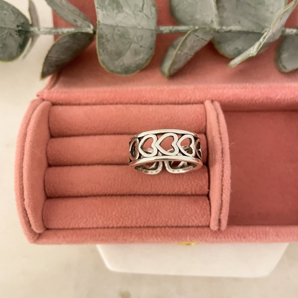 925 Sterling Silver Heart Cutout Ring Minimalist Boho Ring Stackable Ring Band - Picture 2 of 5